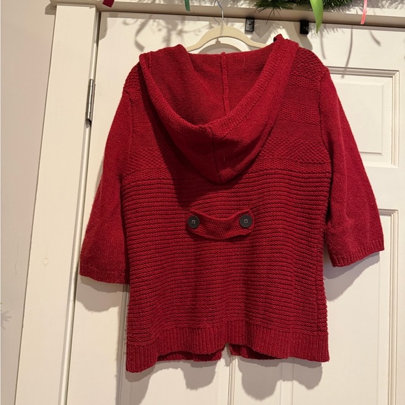 Eddie Bauer Red SweaterCardigan with 3/4 Sleeves and Hood - Picture 3 of 3